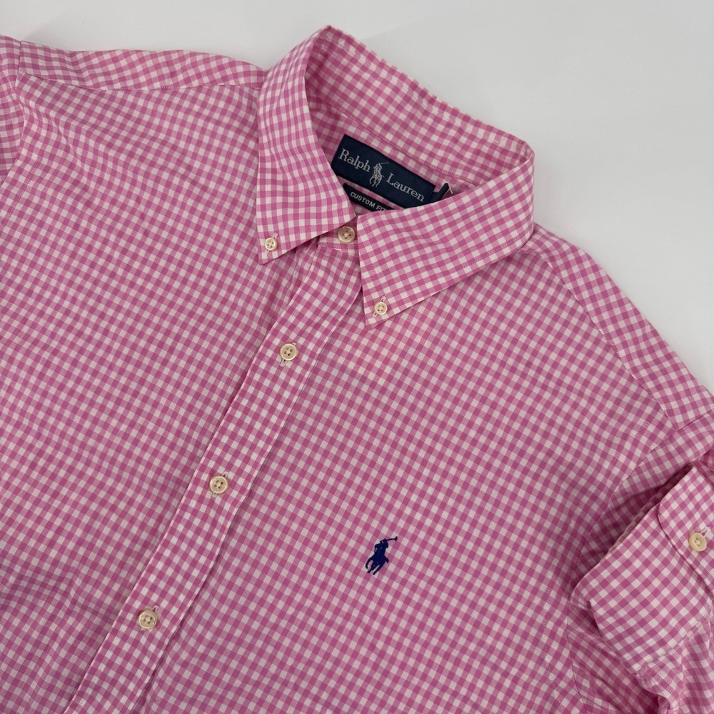 Ralph Lauren Pink Gingham Check Shirt large Custom‎ Long Sleeve Preppy PonyNew